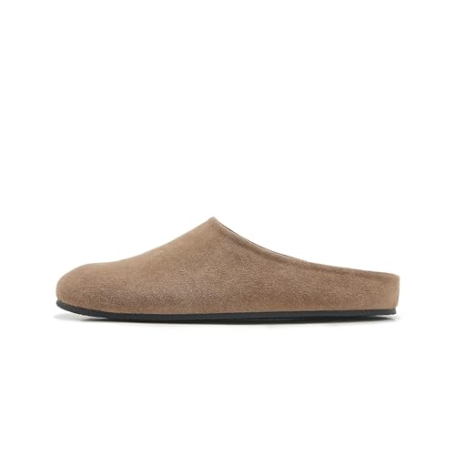 ATBELL Women's Suede Clogs Round Toe Print Leather Mules Cork Footbed Clog with Arch Support Comfort Casual Slip-on Fall Shoes in Taupe Size 10.5 by ATBELL - Used condition - US$36.41