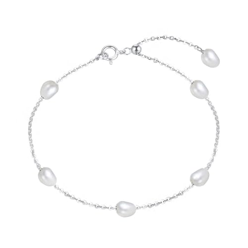 Pearl Bracelets for Women 925 Sterling Silver Simple Pearl Chain to Daughter,14K Gold Plated Dainty Pearl Bracelet BFF Friendship Bracelet Birthday Wedding Jewelry Gift