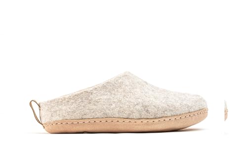 Woolly's Indoor Open Heel Slippers With Leather Sole (Light Brown) - 37 | Premium New Zeland Wool | Handcrafted with Italian Design | Soft, Breathable & Ordor Free