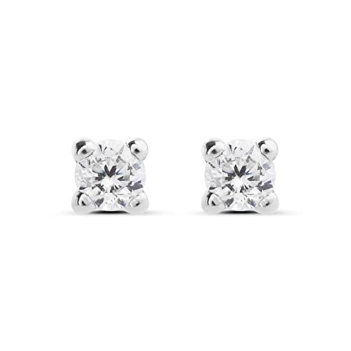 Pendientes bebé niña mujer oro   9K, oro blanco, circonita, 2mm, preparado con estuche regalo, cierre de rosca, fabricados en España. Modelo Elena de la marca Smalliful.