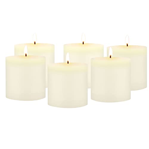 Image of Stonebriar Tall 3 x 3 Inch 40 Hour Long Burning Unscented Wax Flat Top Pillar Candles, White, 6 Pack