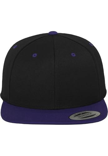 Yupoong Flexfit Unisex Kappe Classic Snapback 2-Tone, zweifarbige blanko Cap mit geradem Schirm, One Size Einheitsgröße für Männer und Frauen, Farbe blk/pur