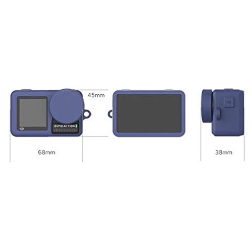 Image of Action Pro Silicone Rubber Case + Lens Protective Cap Cover Compatible with DJI OSMO Action Sports Camera (Dark Blue)