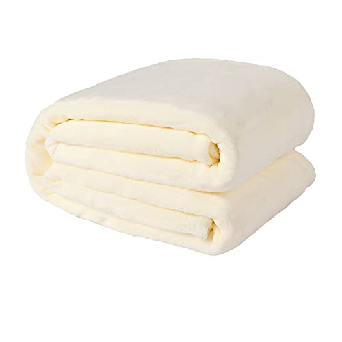 Image of NANPIPER Fleece Blankets, Super Soft Flannel Queen Size Blanket for Bed, Luxury Cozy Microfiber Plush Fuzzy Blanket,Ivory White