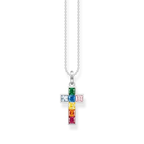 KE2166-477-7-L45V - Collana da donna a forma di croce con pietre colorate in argento Sterling 925 con color arcobaleno lunghezza 45 cm 45 cm Argento sterling Zirconia cubica