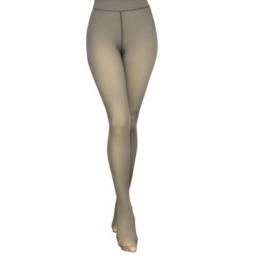 Image of JS LifeStyle Fleece Lined Tights, Faux Fake Translucent Fleece Lined Tights Look Sheer, Winter Transparent Thermal Leggings