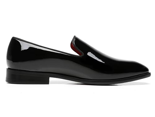 ELANROMAN Men's Patent Leather Loafers Wedding Party Prom Shoes3