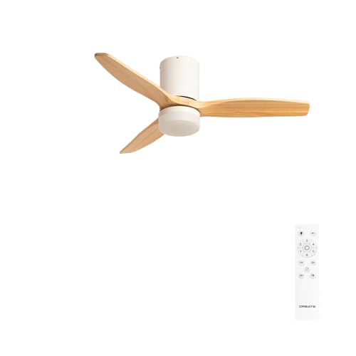 CREATE / WINDCALM S/Ventilador de techo ABS con luz blanco aspas efecto madera clara con mando / 40W, Silencioso, Ø112 cm, 6 velocidades, 3 temperaturas de luz, temporizador, función verano-invierno
