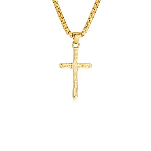 Collier homme acier inoxydable pendentif croix martelée vintage