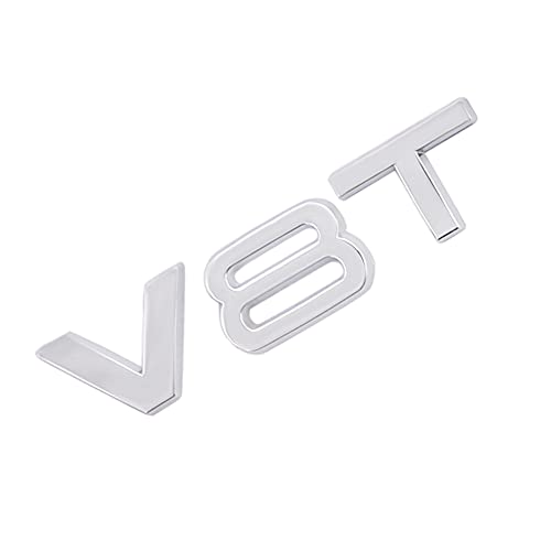 Image of V8T Emblem 3D Metal Badge Car Hood Truck Door Side Rear Trunk Emblem Sticker Decals for RS Sline V8T S3 S4 S5 S6 S7 S8 A4L A5 A6L A3 A4 A7 Q3 Q5 Q7 (Silver)