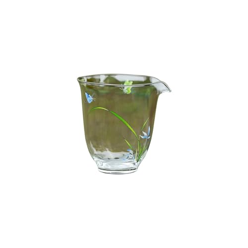 Wuyi - Separatore per tè in vetro spesso resistente al calore, 260 ml, motivo: orchidea farfalla, trasparente