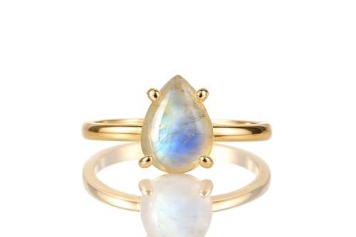 Bague faites à la main en or rose et pierre de lune anti-allergie