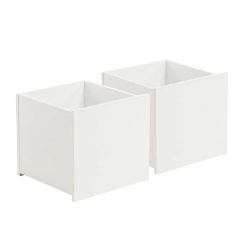 VDNEND Wood Storage Organizer Drawer, 2 PCS 11x 11x 10Inch Wooden Bins Box for Home Books Clothes Toy Modular Open Cubby Storage System - Office Bookcase Closet Shelves,Embossed White