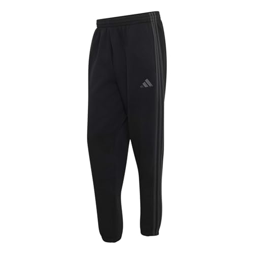 adidas Hombre Essentials 3-Stripes Fleece Tapered Cuffed Pants, Black/Carbon, M