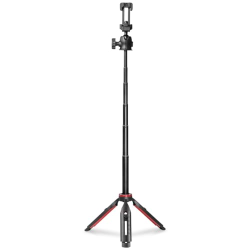 Hama Handy Stativ mit Handyhalterung (Ministativ h&ouml;henverstellbar max. 80 cm, min 22 cm, 2in1 Kamerastativ und Stativ f&uuml;r Smartphone, leichtes Reisestativ aus Aluminium mit Kugelkopf und Fernausl&ouml;ser)