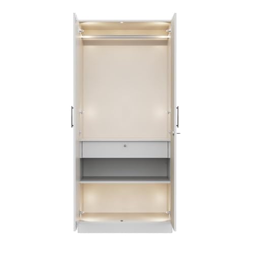 Image of Wakefit Wardrobe for Bedroom | 3 Yr Warranty | Cupboard for Bedroom, Almirah, Wooden Wardrobe, Comes with LED light, Multi-Shelves, Drawer & Hanger, Density:680-750 kg /m, Free Installation(Tyrian-FW)