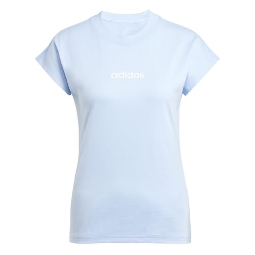 Adidas Damen Essentials Linear Cotton T-Shirt, Glow Blue/White, M