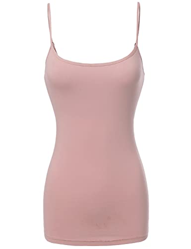 Made By Emma Basic Solid Long Length Adjustable Spaghetti Strap Tank Top Mauve M #TOP4