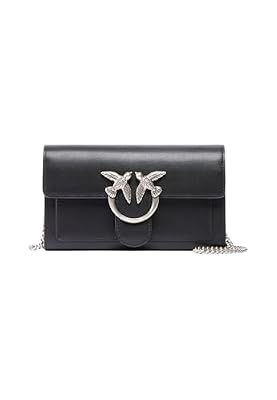 Pinko Love One Wallet C Vitello Seta, Borsa Donna, Z99o_nero-old Silver, Taglia Unica
