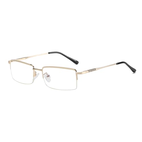 Image of Mens Half Rimless Metal Eyewear Blue Light Blocking Glasses,Gold