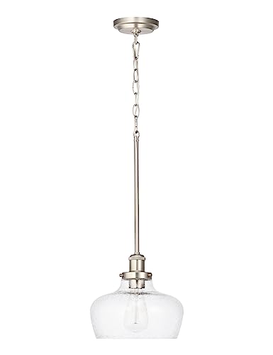 Hanaloa Large Farmhouse Pendant Lights for Dining Room Table Kitchen Island Entryway Foyer, Mid Century Modern Ceiling Hanging Light fixtures with Clear Bubble Glass Shade, Brushed Nickel Finish