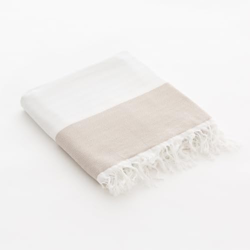 GAMUSI Fouta Pareo Serviette de Plage Légère à Rayures Larges 90x180cm, Couleur Beige
