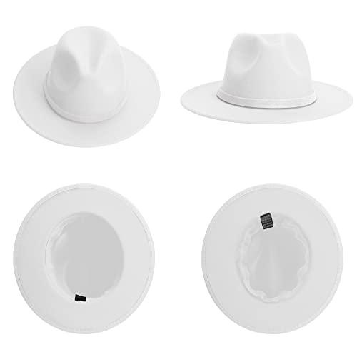 Image of Wide Brim Fedora Hats for Women and Men Classic Felt Panama Hat Men's Two Tone Dress Hat with Belt Buckle