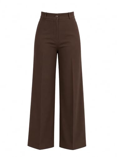 Image of Korean Pants for Woman | High Waist Wide Leg Trouser | Formal Office Casual Wear | Zero See-Through Semi-Stretchable Fabric