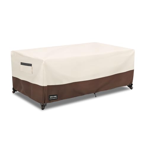 UNARK Outdoor Patio Coffee Table Cover 600D Waterproof Heavy Duty Outdoor Table Cover Patio Furniture Covers 48 x 28 x 16 inches Beige and Brown
