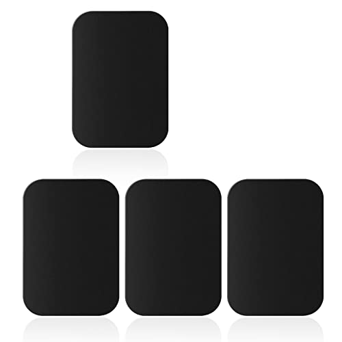Rouclo 4 stuks metalen platen, metalen plaatjes, zelfklevende set met 3M-lijm voor magneet, mobiele telefoonhouder voor auto, zeer dunne metalen platen voor mobiele telefoon en tablet, zwart