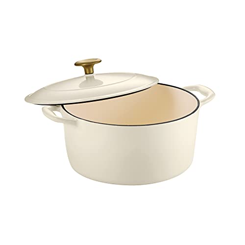 Tramontina Bestow Enameled Cast Iron Dutch Oven Pot with Lid, Round 5.5-quart, Latte with Gold Knob by Tramontina - Image 2