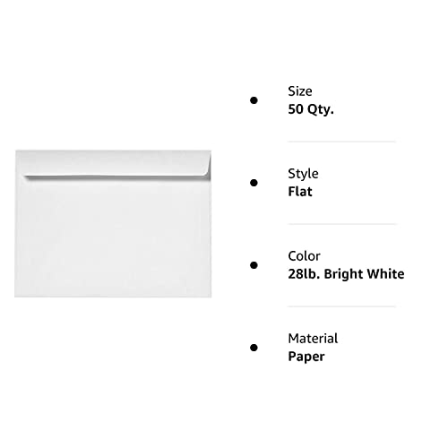 9 X 12 Booklet Envelopes In 28 Lb. Bright White For Mailing A Business Letter, Catalog, Financial Document, Magazine, Pamphlet, 50 Pack (White) #TOP2