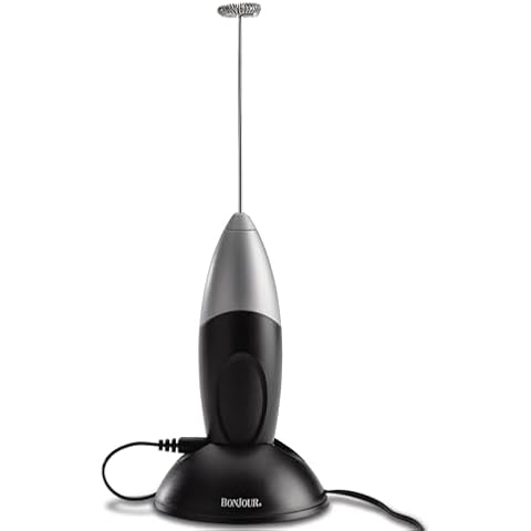 BonJour Primo Latte Rechargeable Hand-Held Beverage Whisk/Milk Frother, Black/Silver, Small - Cover