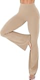 UEU Women's High Waist Flare Yoga Pants, No Front Seam, Casual Leggings with Tummy Control, 29' Inseam, Khaki L