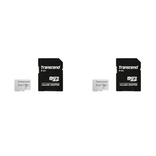 Transcend 32GB microSDHC 300S Memory Card with adapter, Class 10, U1, 95MB/s Eco packaging (Pack of 2)