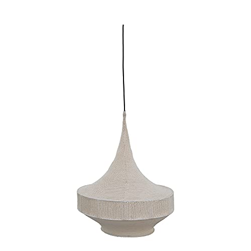 Bloomingville AH2096 Round Metal Lamp Covered with Viscose Yarn, Modern Living Dining Room Lighting Pendant, Natural