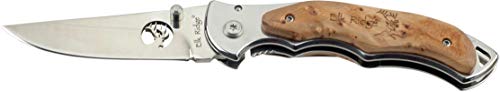 Elk Ridge - Outdoors Folding Knife - 4.25-in Closed, 3-in Mirror Polished Stainless Steel Blade, Maple Burl Wood Handle, Pocket Clip - Hunting, Camping, Survival, EDC - ER-519