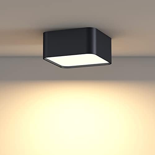 ilucezzo Ceiling Light Fixture, Modern Flush Mount Ceiling Light LED Dimmable 5" Square Ceiling Light Fixture for Foyer Closet Hallway Bedroom Living Room Kitchen 3000K 14W Ra90+(Black)