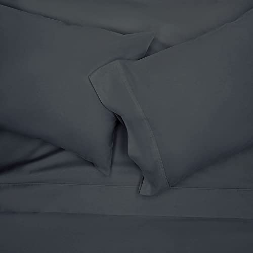 Sunday Home 400 Thread Count 100% Natural Cotton 1 Fitted Sheet Only - Solid Dark Grey Twin Size Fitted Sheet - 15" Deep Pocket, Long Staple Ultra Soft & Silky Sateen Weave #TOP6