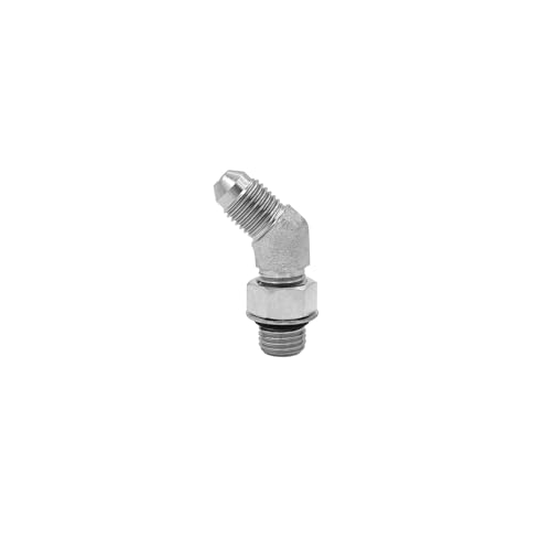 Image of (2-PACK) 6802-04-04-NWO Hydraulic Hose Adapter Fitting 1 /4 inch Male JIC 37Flare(7 /16 inch-20UNF)x1 /4 inch Male Adjustable Nut O-Ring Boss(7 /16 inch-20UNF)45Elbow SAE Pipe Joints Connector Carbon Steel