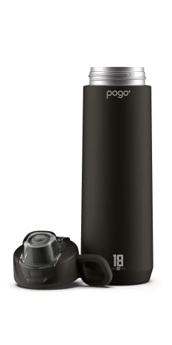 Image of Pogo Active Vacuum Insulated Stainless Steel Water Bottle with Leak Proof Chug Lid and Silicone Carry Loop, Powdercoat, Black, 18 oz