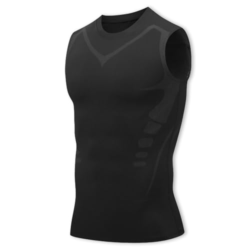 Men’s Compression Vest Sleeveless Slim Fit Elastic Gym Top for Running & Workout Quick-Dry Body Shaper Sports Vest UK (XL Black)