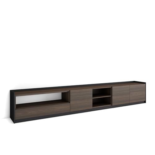 Skraut Home | Mueble TV | Televisión | Muebles de salón, almacenaje | 310x50x37 cm | para TV hasta 80' | con Almacenamiento | Estilo Moderno | Roble Oscuro y Negro