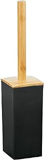 mDesign Toilet Brush and Cover Square Toilet Brush Holder with Strong Bristles for Cleaning Toilet Bowls Functional and Stylish Bathroom Accessories Black/Natural
