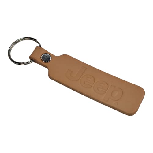Jeep Text Logo Drum Dyed USA Leather Keychain, Handmade in