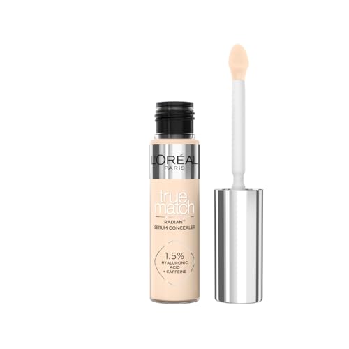 L'Oréal Paris Concealer, True Match Radiant Serum Concealer for Face, with 1.5 Percent Hyaluronic Acid and Caffeine, Reduce the Appearance of Dark Circles and Fine Lines, Shade 1.5N