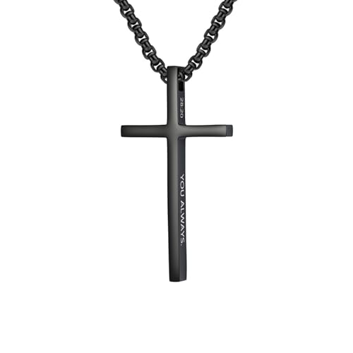 Collier croix homme de qualité supérieure en acier noir finement gravé