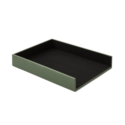 Eglooh - Minerva - Organizador Papeles para Escritorio Cuero Verde - Bandejas Oficina para Documentos Folios - cm 32 x 24,2 x H.5 - Made in Italy