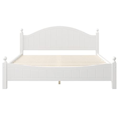 Jijiwang King Size Platform Bed With Headboard And Foot Board, Modern White Wood Four Poster Style Bed Frame #TOP5