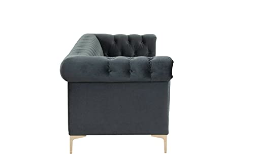 Iconic Home Gold/Grey Bea Velvet With Nail Head Trim Tone Metal Sofa #TOP5